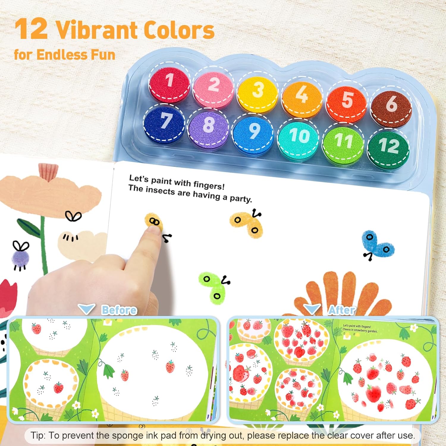 Children's Finger Painting Coloring Book – 12-Color Ink Pad Finger Painting Activity Book