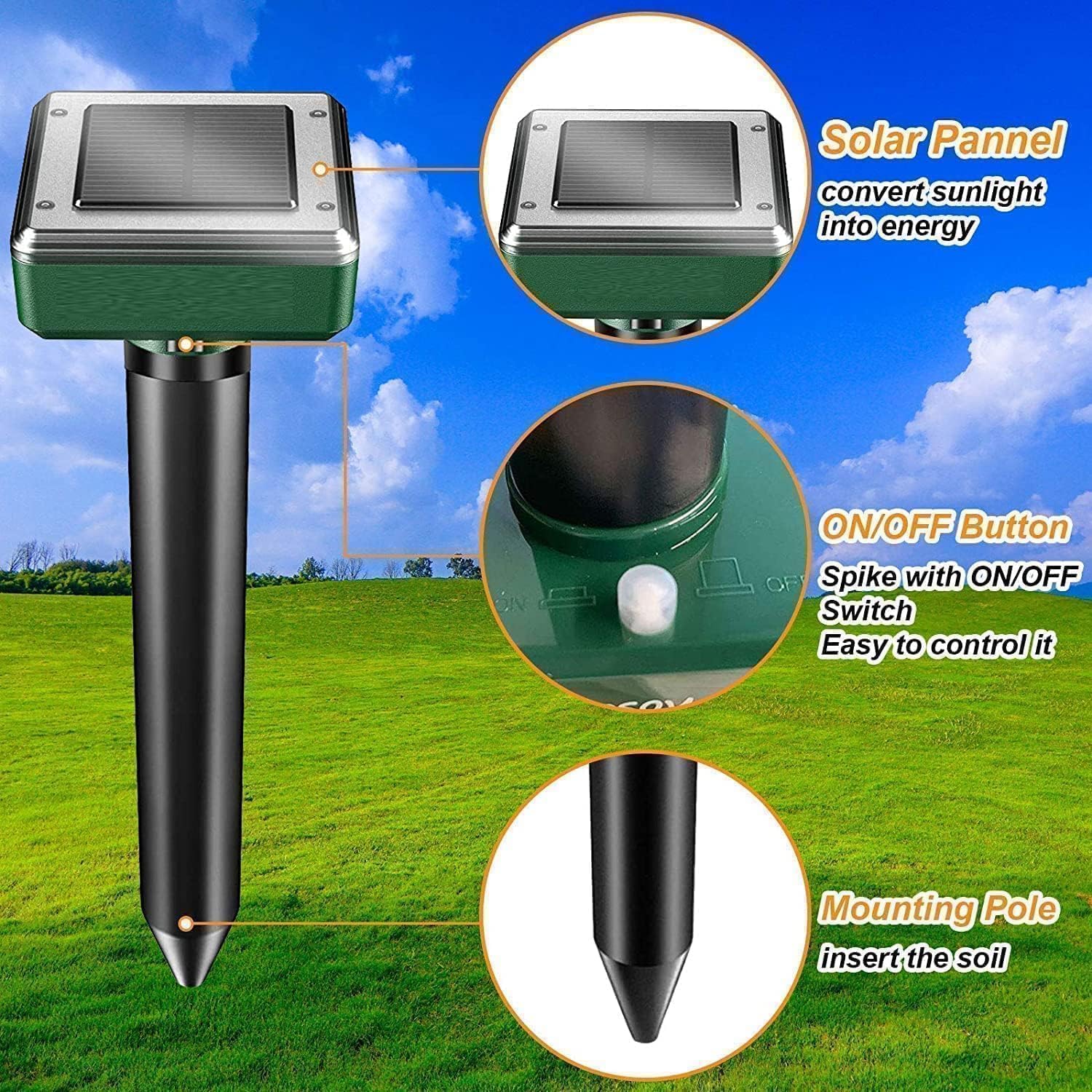 Solar-Powered Mole Repellent – 8 Pack | Ultrasonic + Vibration
