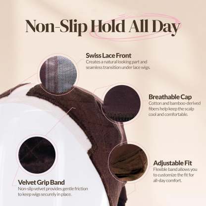 Lace Wig Grip Cap for Women – Adjustable Non-Slip Wig Cap with Headband, Perfect for Lace Front Wigs, One Size Fits Most