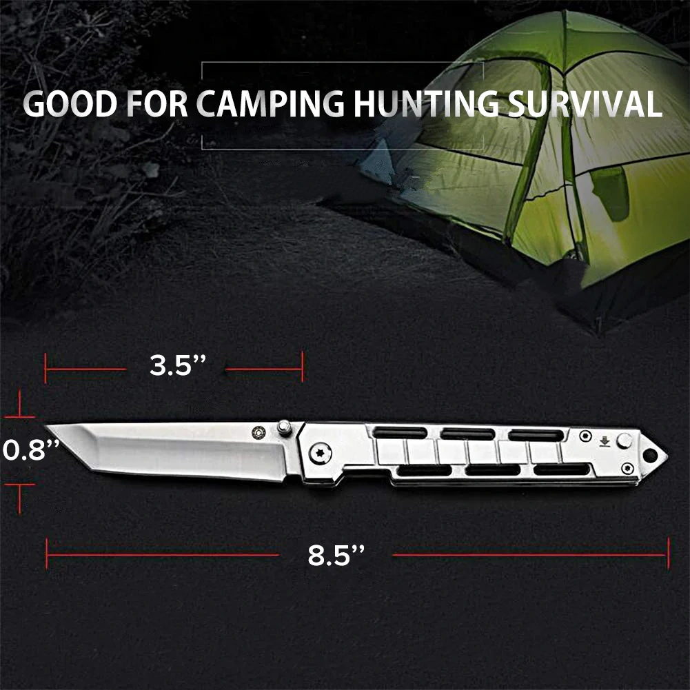 Tanto Folding EDC Knife – Outdoor Multi-Tool with Secure Thumb Lock & Leather Case