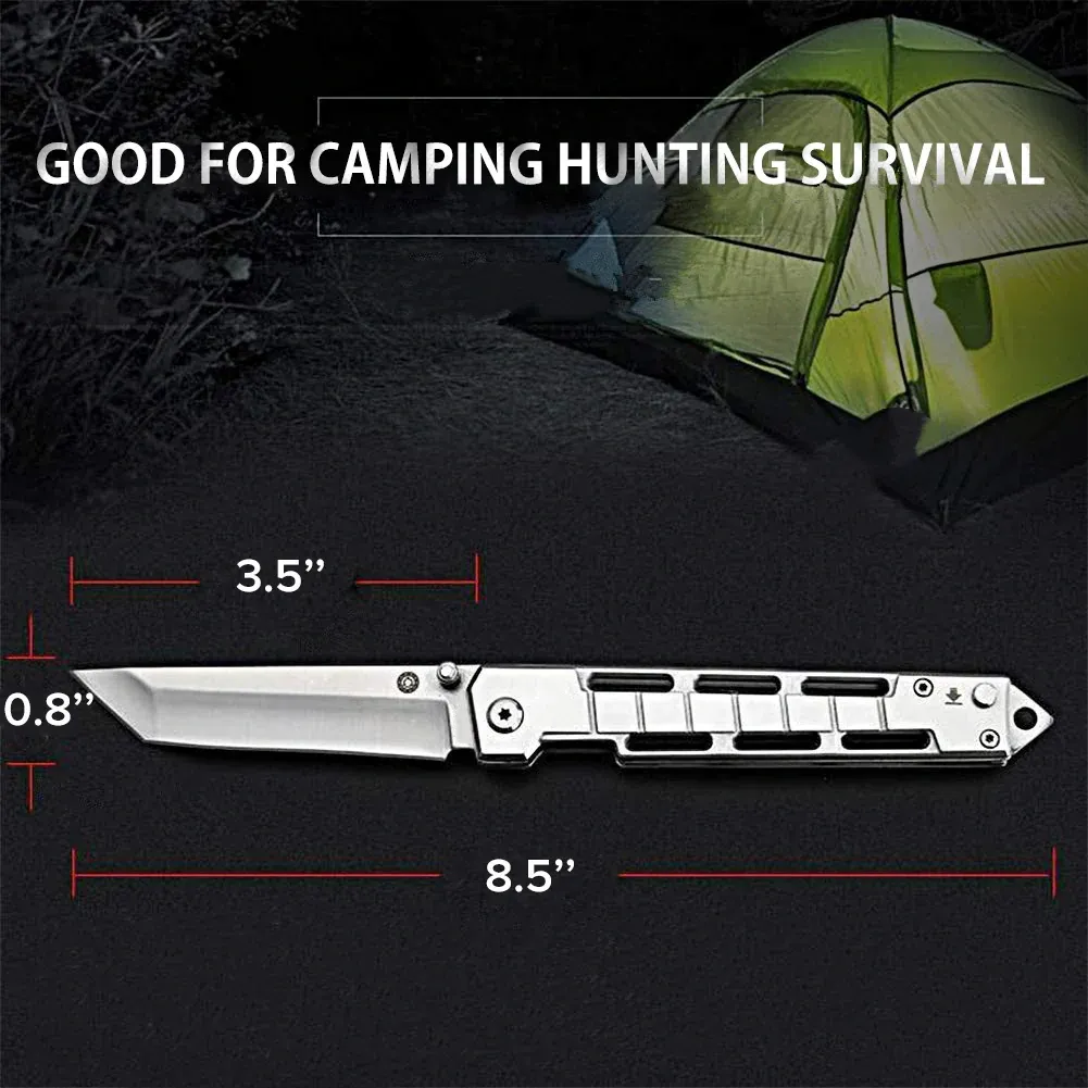 Tanto Folding EDC Knife – Outdoor Multi-Tool with Secure Thumb Lock & Leather Case