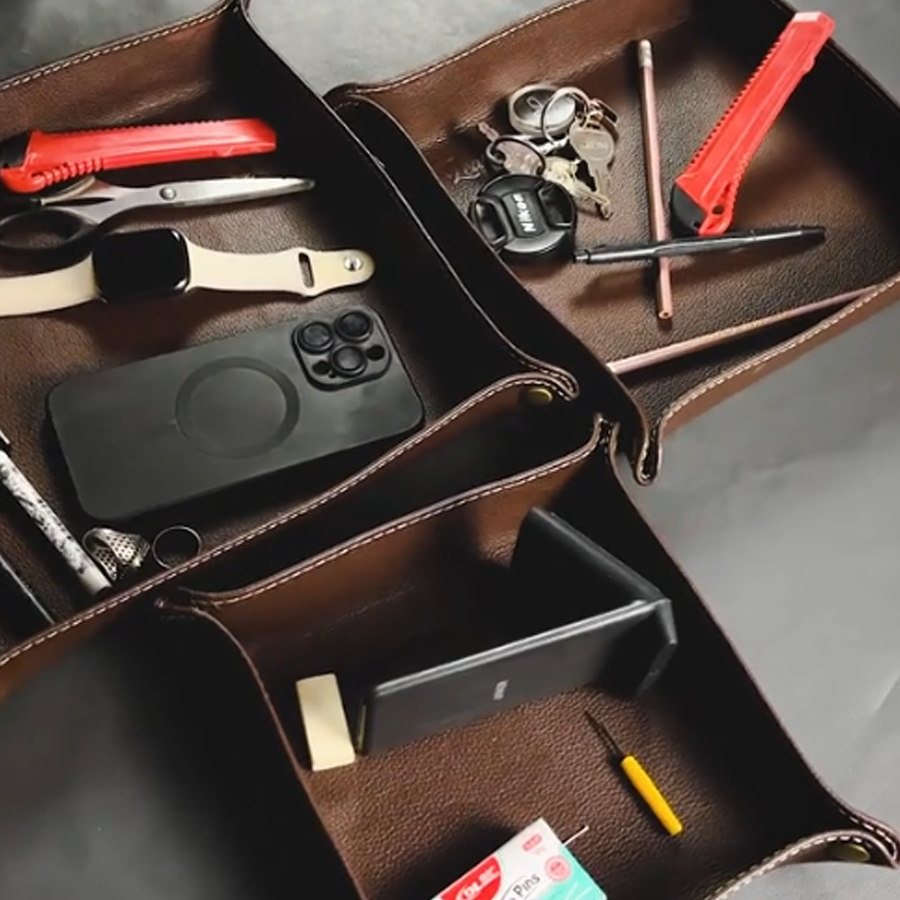 Genuine leather tray storage box