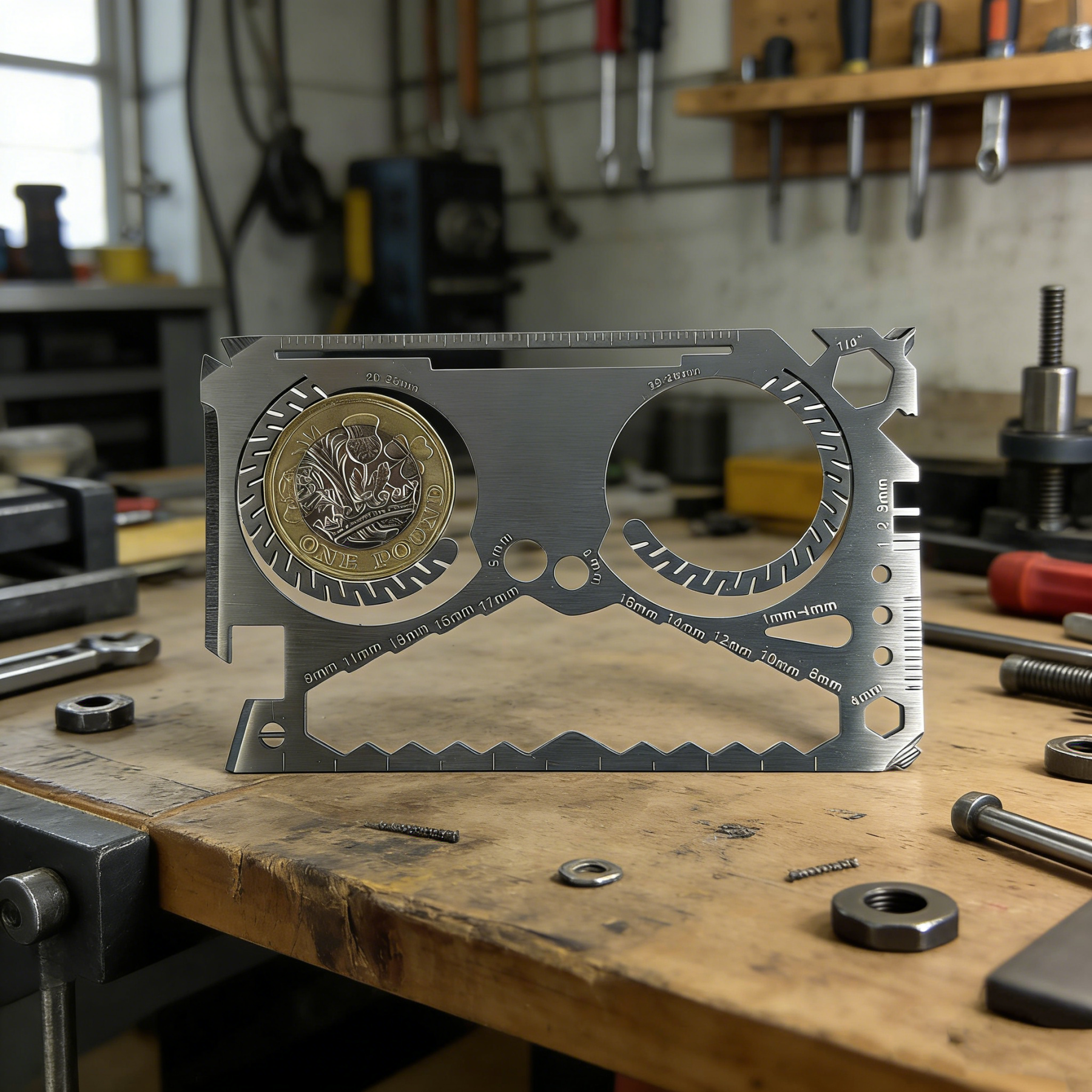 40-in-1 EDC Multitool Card with Coin Slots | Fits in Your Wallet