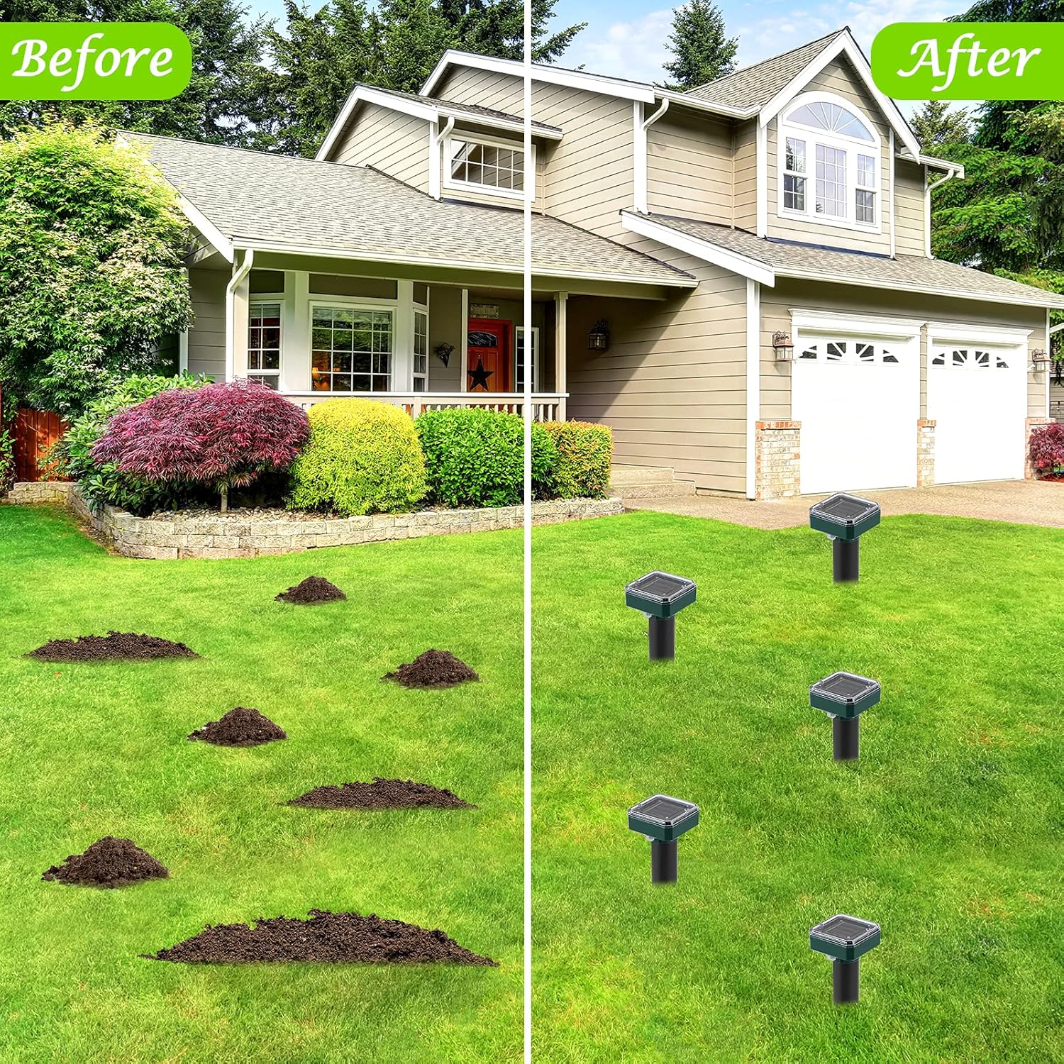 Solar-Powered Mole Repellent – 8 Pack | Ultrasonic + Vibration