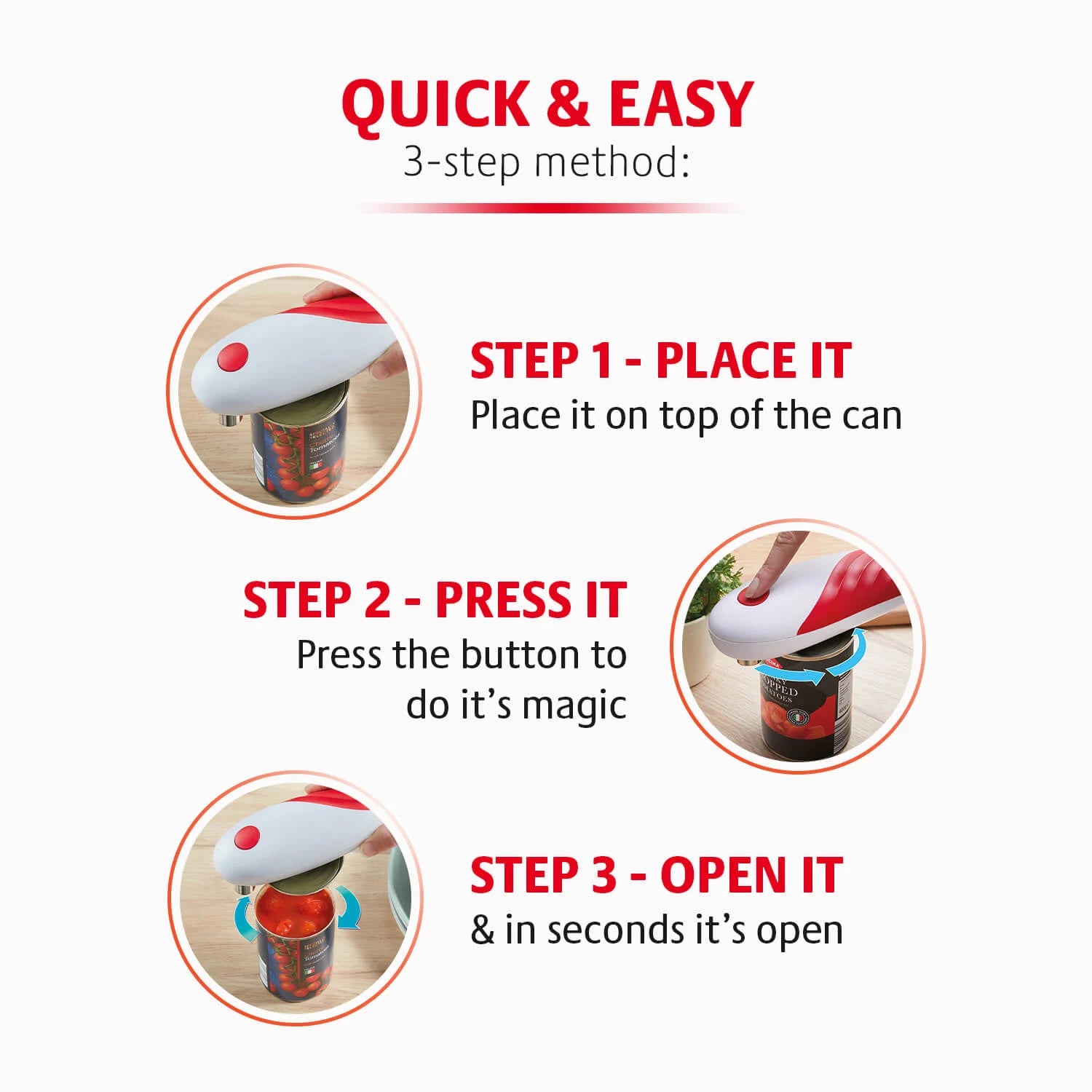 One-Touch Electric Can Opener with Smooth Edges