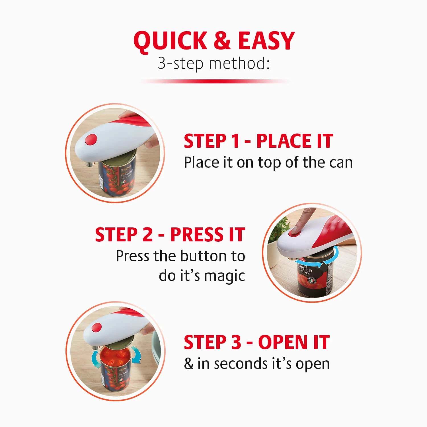 One-Touch Electric Can Opener with Smooth Edges