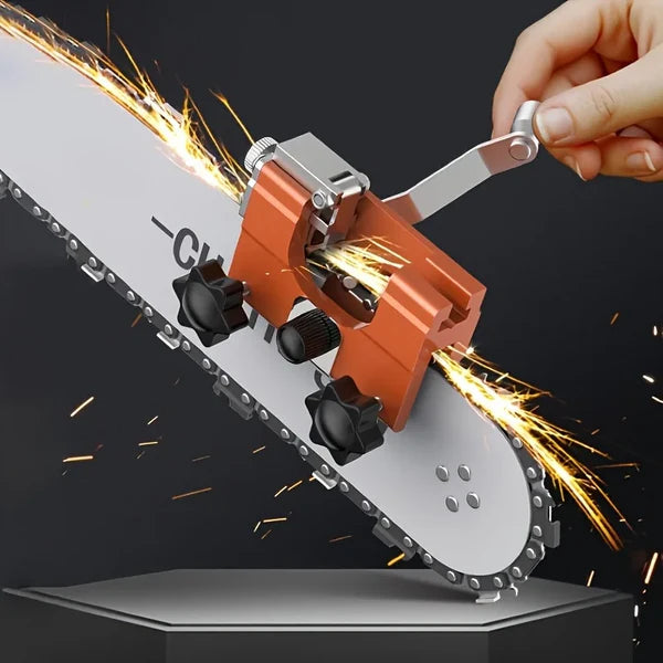 Handheld chainsaw sharpener requires no batteries