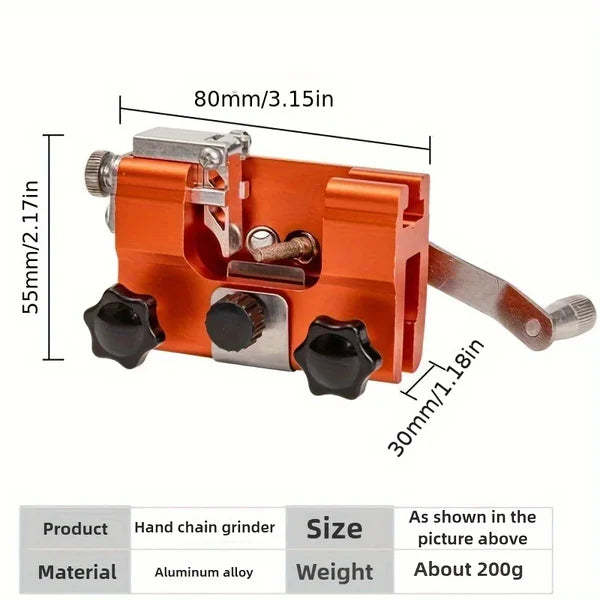 Handheld chainsaw sharpener requires no batteries