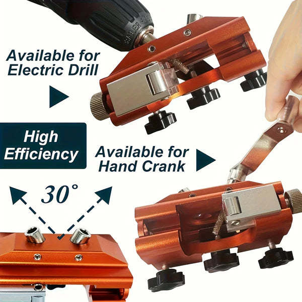 Handheld chainsaw sharpener requires no batteries