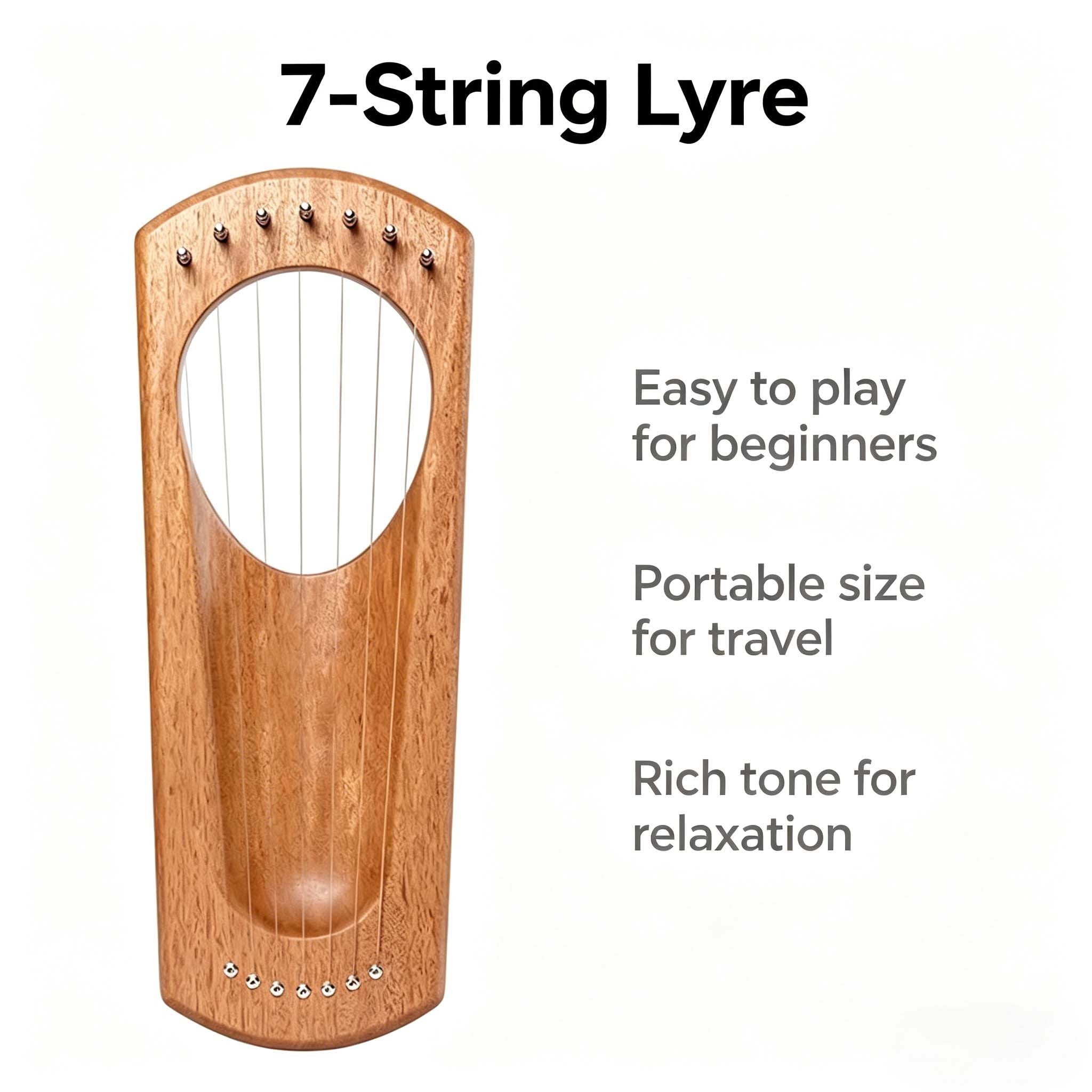 7-String Finger-Plucked Harp — Crafted from Cherry Wood and Beech Wood