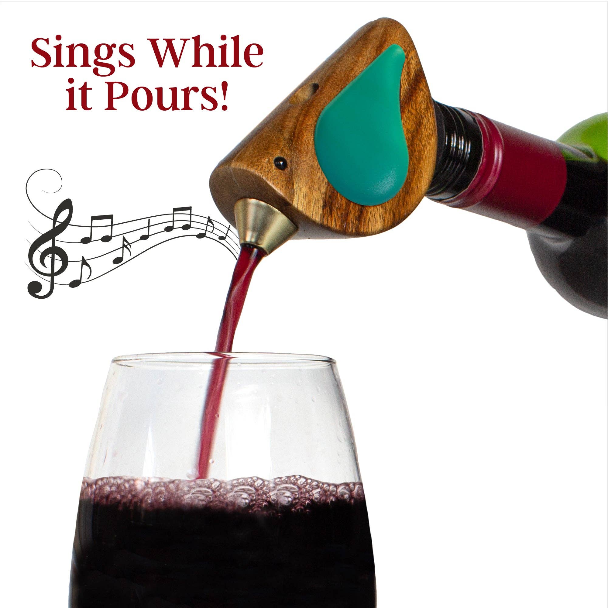 Singing Bottle Pourer – Turquoise | Acacia Wood & Silicone