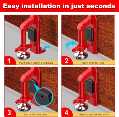 Portable Alarm Door Stopper – 80dB Vibration-Activated Security, Tool-Free Install, Travel-Ready