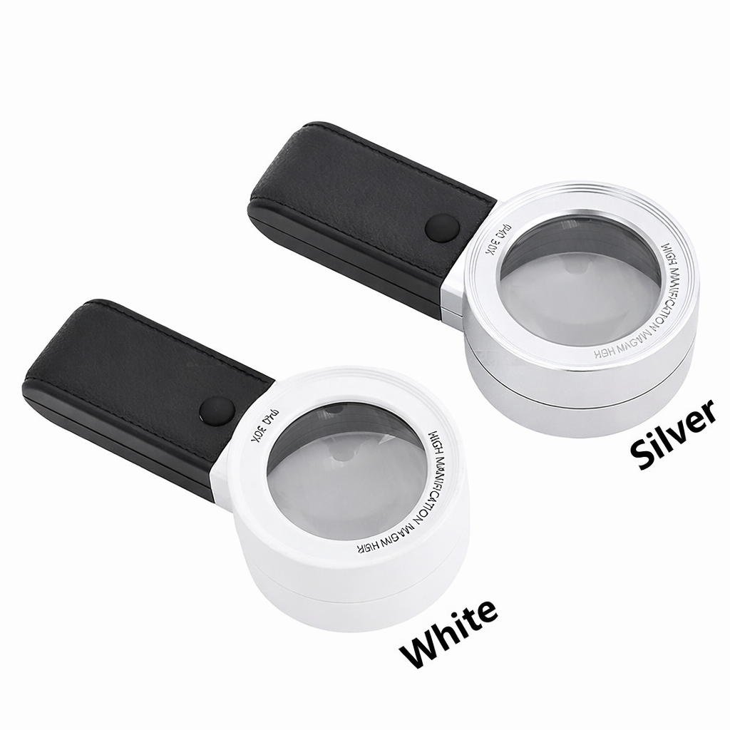 30x Dual Optical Glass Lens Handheld LED Magnifier, High Power HD Magnifying Glass for Identification