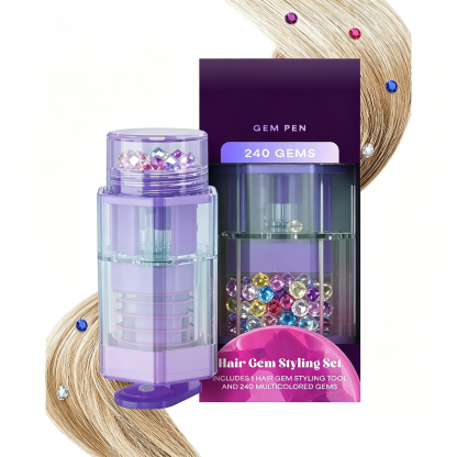 Girls Hair Gems Pen Set – 240 Stick-On Hair Rhinestones with Stamp Tool