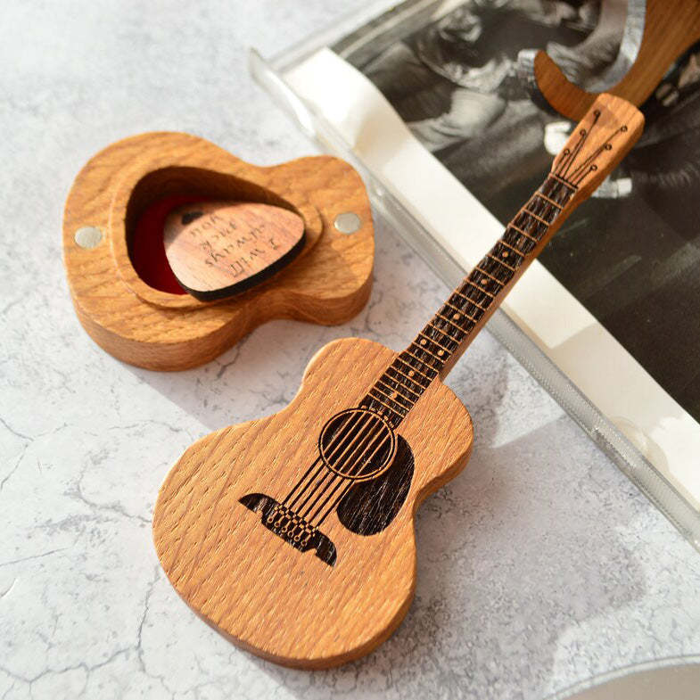Engraved Oak Guitar Pick Storage Box | Personalized Music Gift