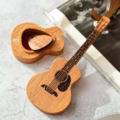 Engraved Oak Guitar Pick Storage Box | Personalized Music Gift
