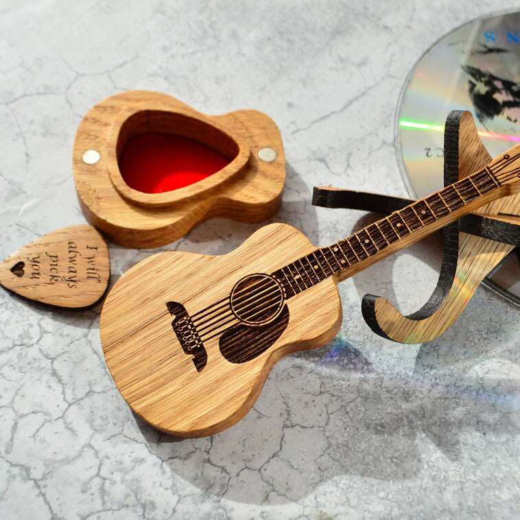 Engraved Oak Guitar Pick Storage Box | Personalized Music Gift