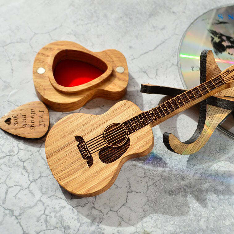 Engraved Oak Guitar Pick Storage Box | Personalized Music Gift