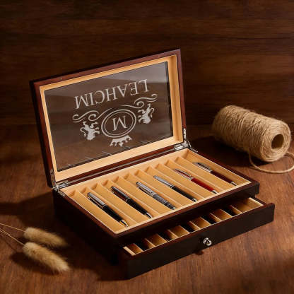 Two Layers 23 Slots Black Pen Case – Custom Wooden Pen Box & Desk Organizer