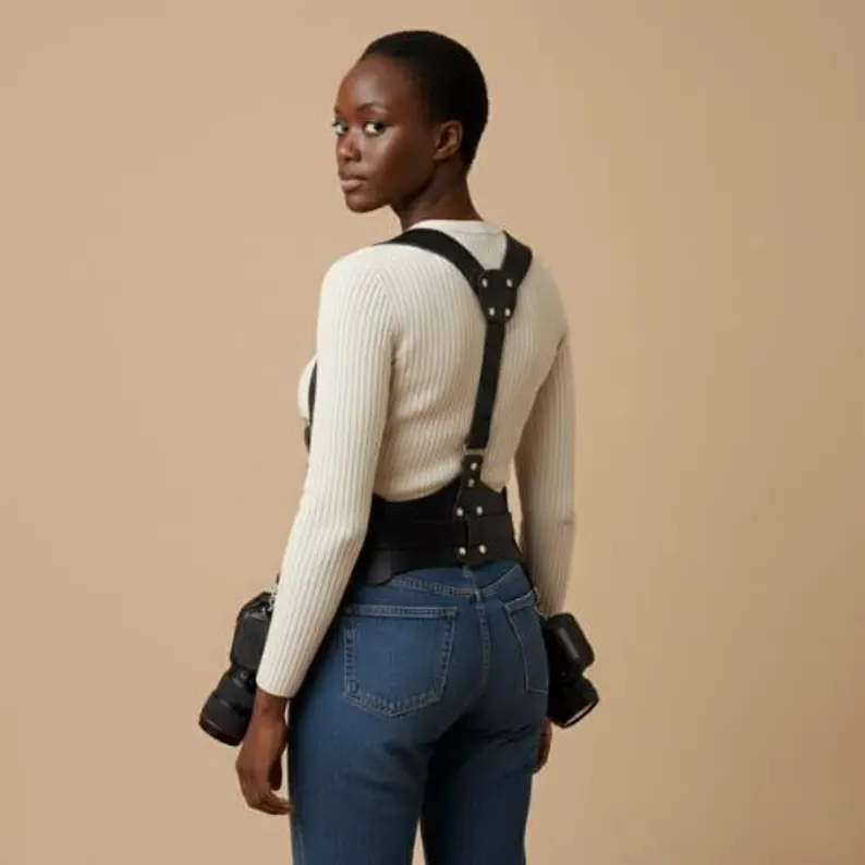 Premium Leather Photographer Harness with Dual Camera Mounts