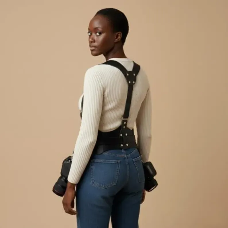 Premium Leather Photographer Harness with Dual Camera Mounts