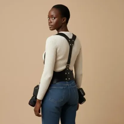 Premium Leather Photographer Harness with Dual Camera Mounts