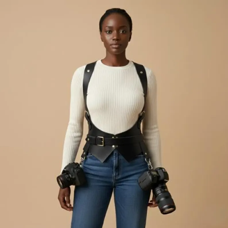 Premium Leather Photographer Harness with Dual Camera Mounts