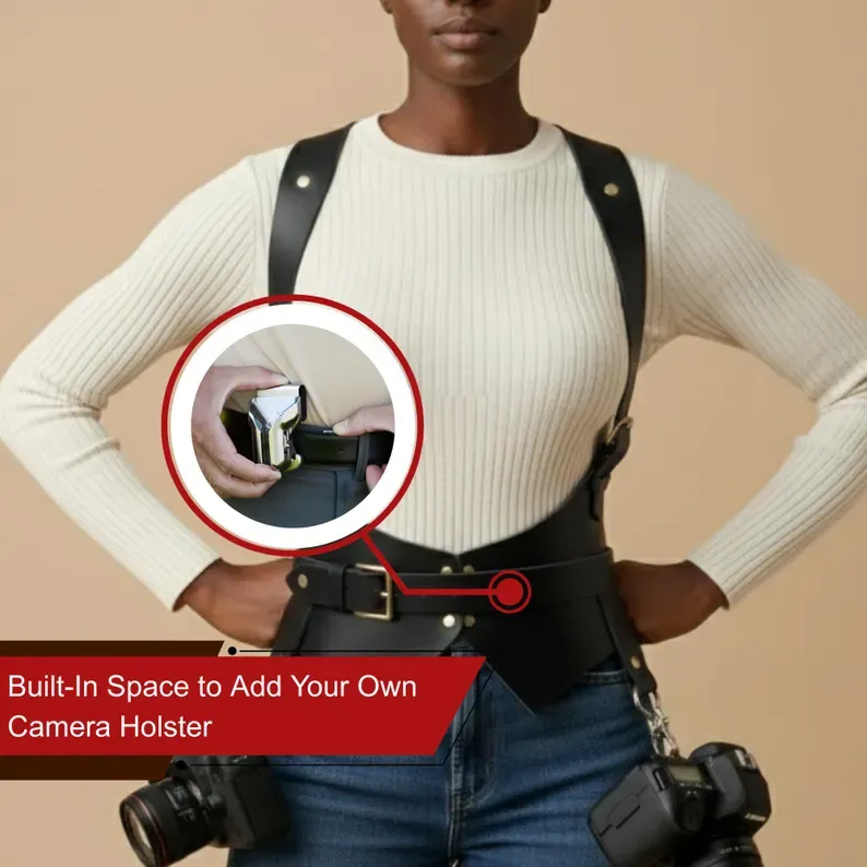 Premium Leather Photographer Harness with Dual Camera Mounts