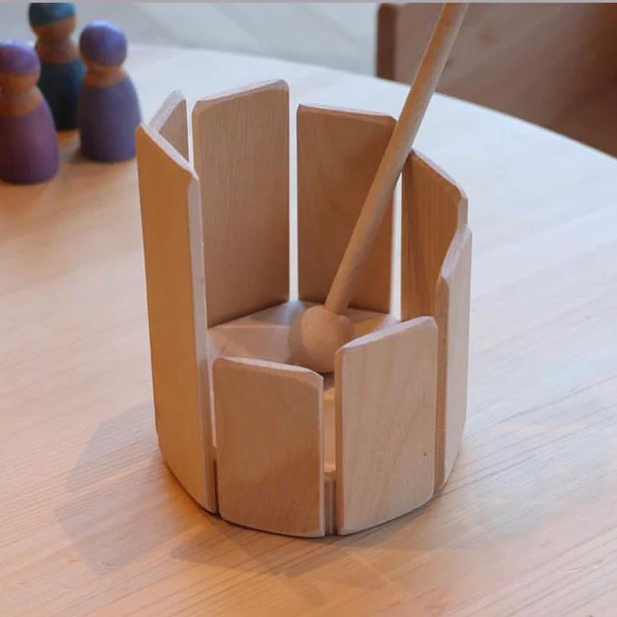 Child’s Wooden Stir Drum – Educational Musical Instrument
