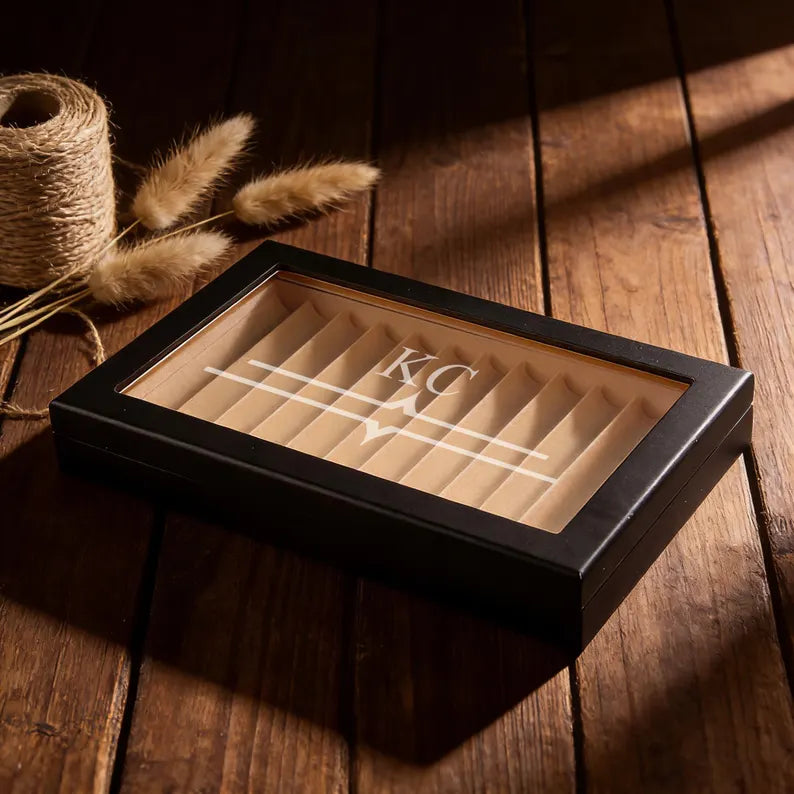 Two Layers 23 Slots Black Pen Case – Custom Wooden Pen Box & Desk Organizer