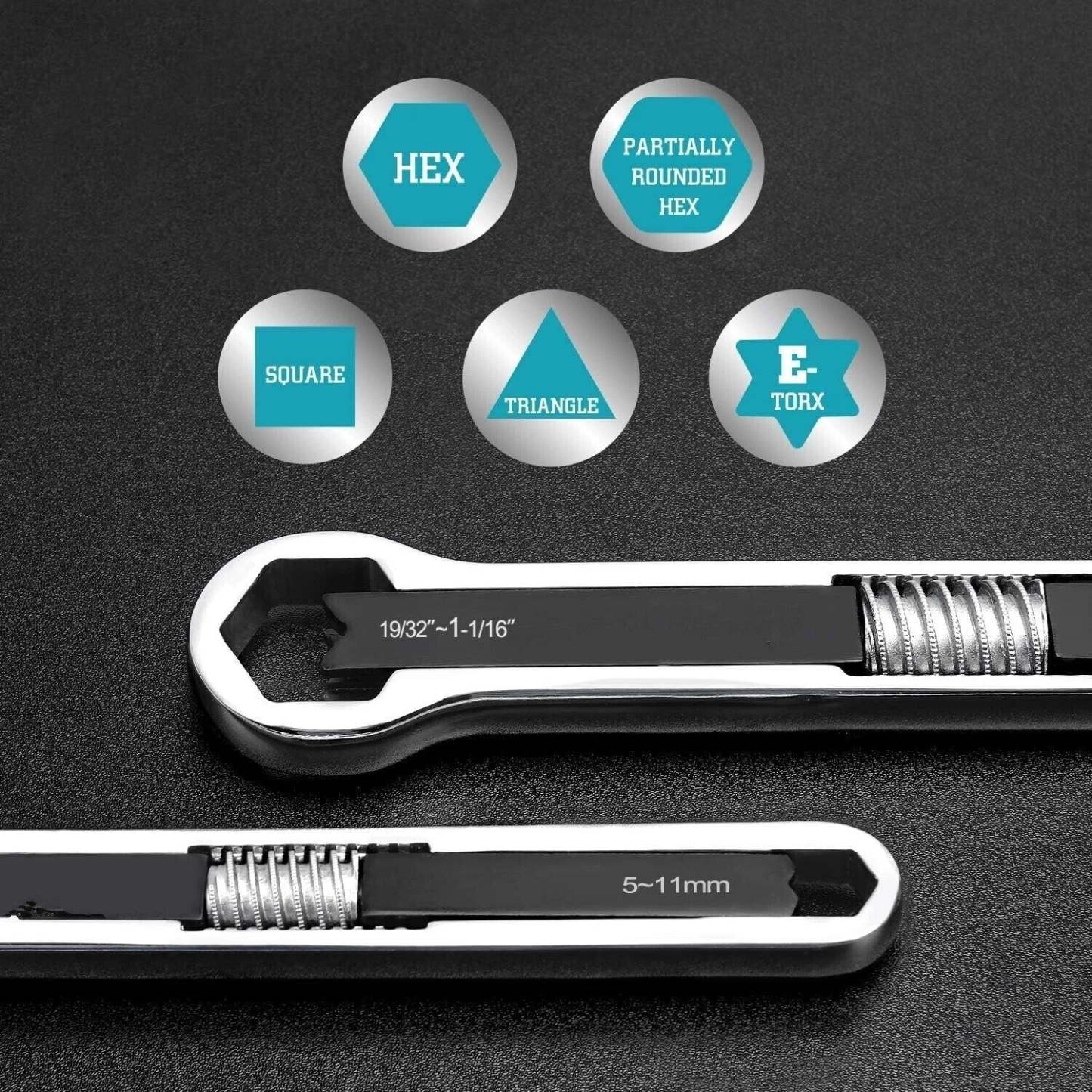 Double-ended adjustable box wrench set