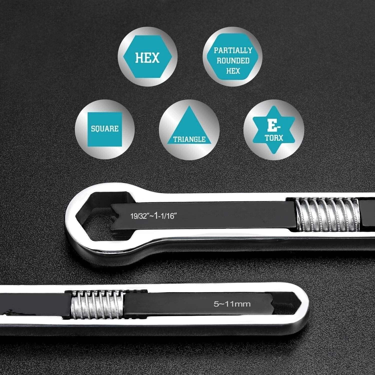 Double-ended adjustable box wrench set
