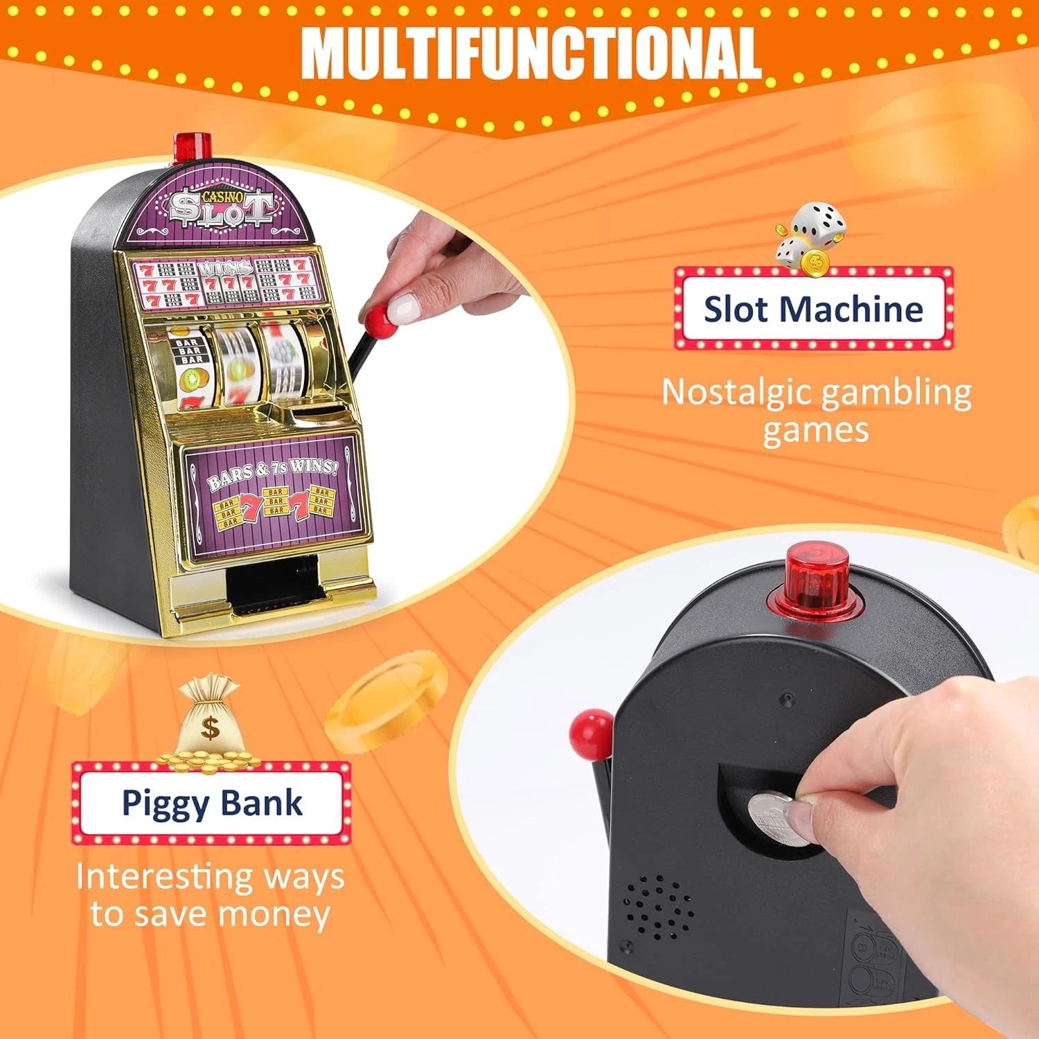 Golden Slot Machine Coin Bank Toy