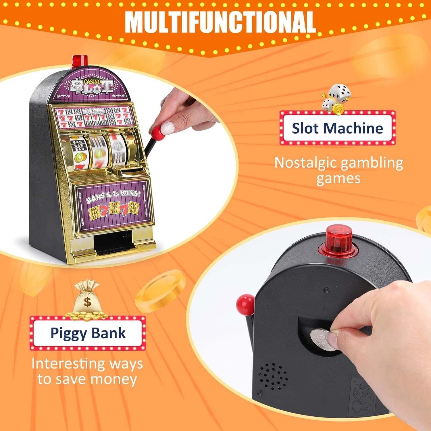 Golden Slot Machine Coin Bank Toy