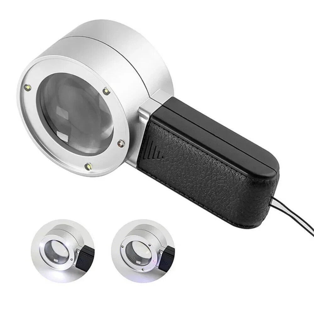 30x Dual Optical Glass Lens Handheld LED Magnifier, High Power HD Magnifying Glass for Identification