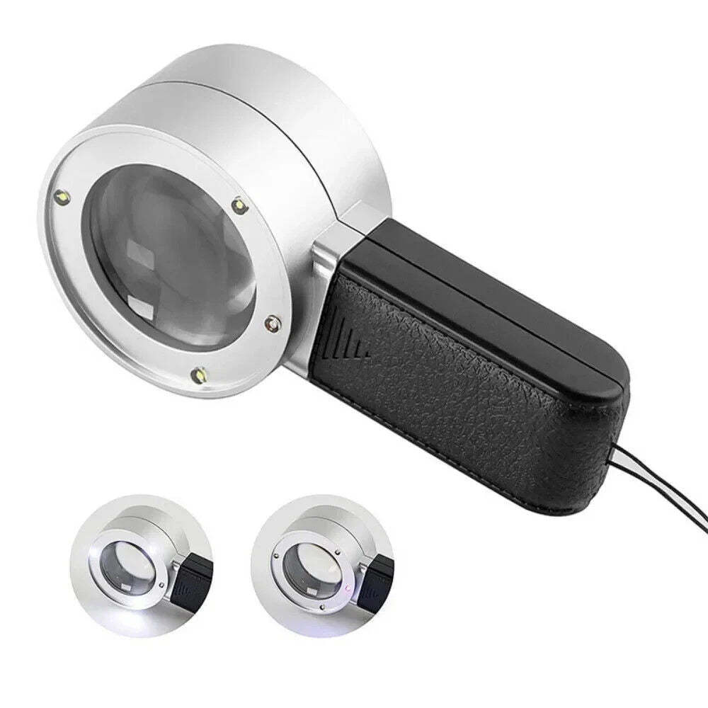 30x Dual Optical Glass Lens Handheld LED Magnifier, High Power HD Magnifying Glass for Identification