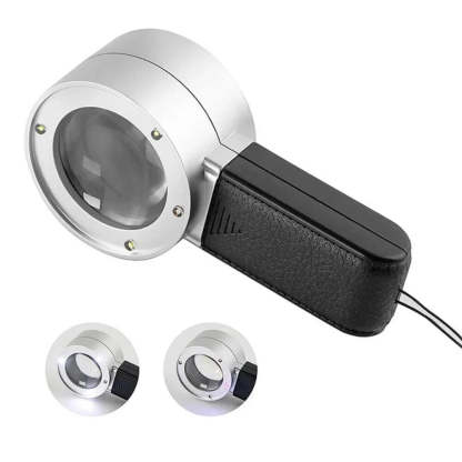 30x Dual Optical Glass Lens Handheld LED Magnifier, High Power HD Magnifying Glass for Identification