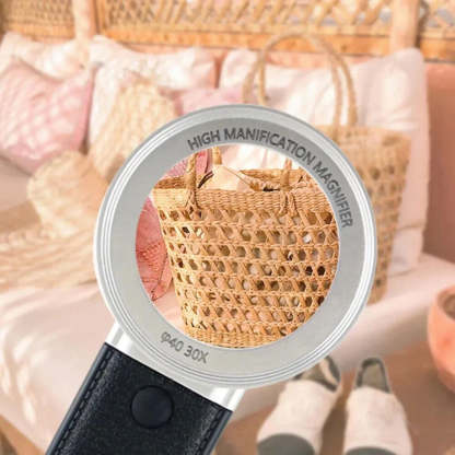 30x Dual Optical Glass Lens Handheld LED Magnifier, High Power HD Magnifying Glass for Identification