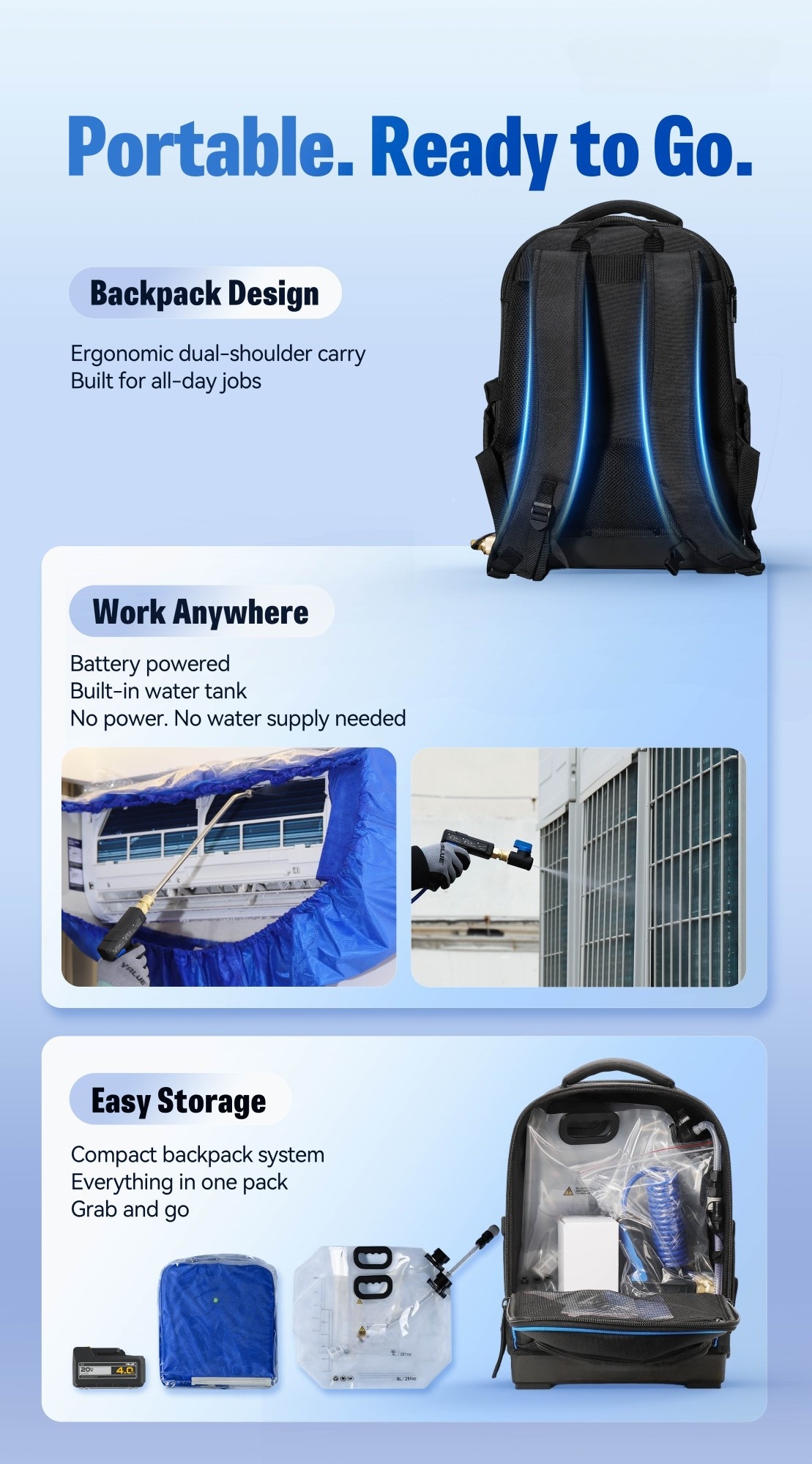 Battery Powered Backpack Spray Cleaner with Rechargeable Pump System