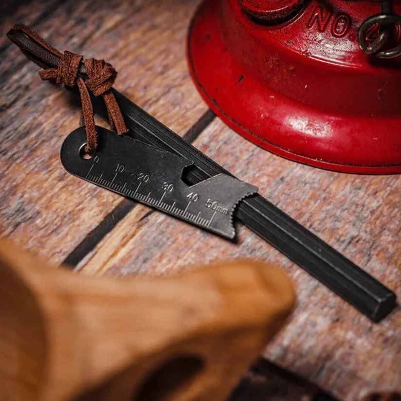 1/2-inch thick hexagonal fire starter with multi-functional lighter and lanyard