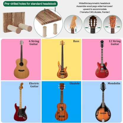 2-Pack Wooden Guitar Wall Mount with Shelf & Pick Holder