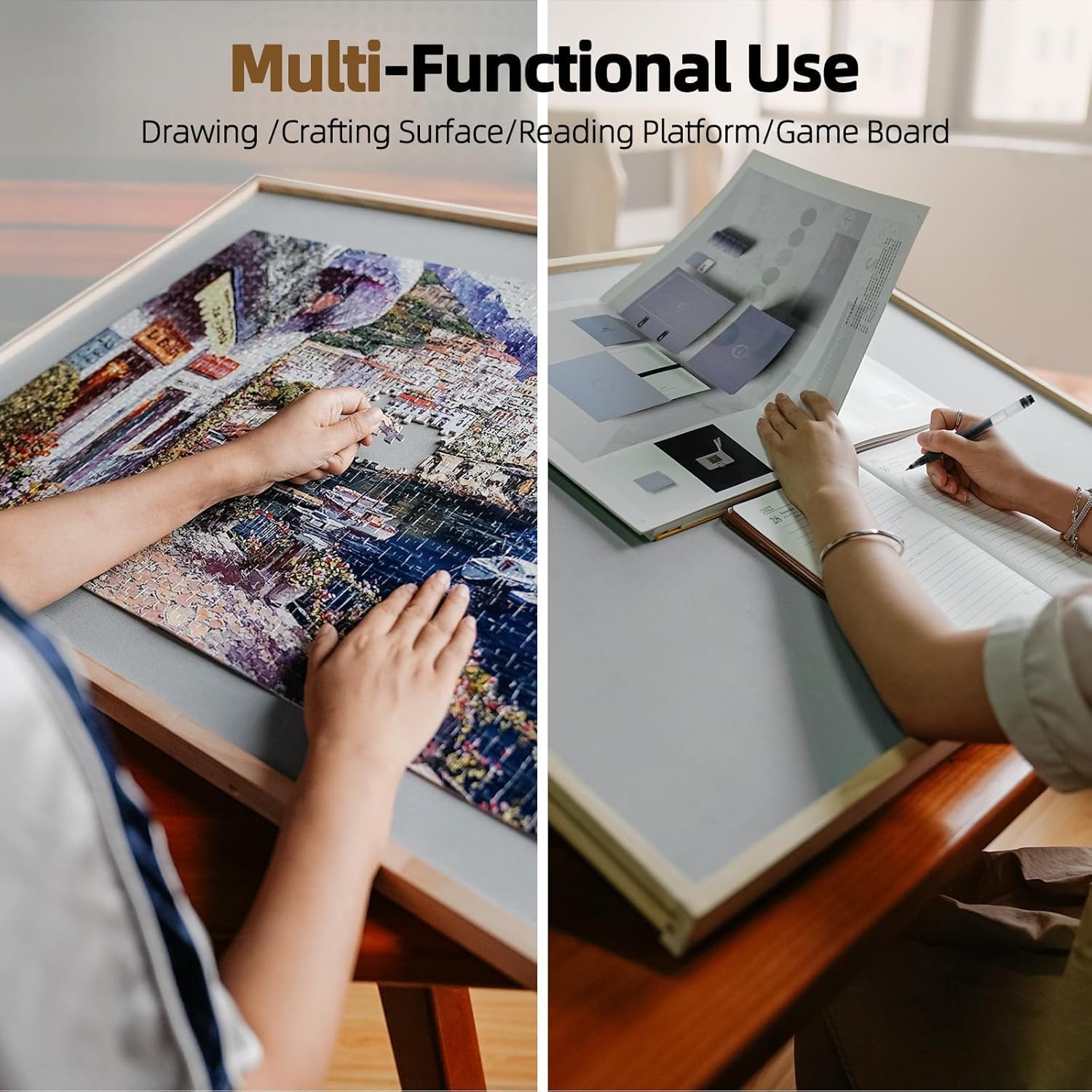 2-in-1 Rotating & Tilting Wooden Puzzle Board for Adults | 2000 Piece Capacity with 4 Drawers & Cover