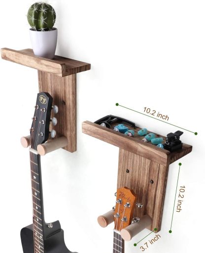 2-Pack Wooden Guitar Wall Mount with Shelf & Pick Holder