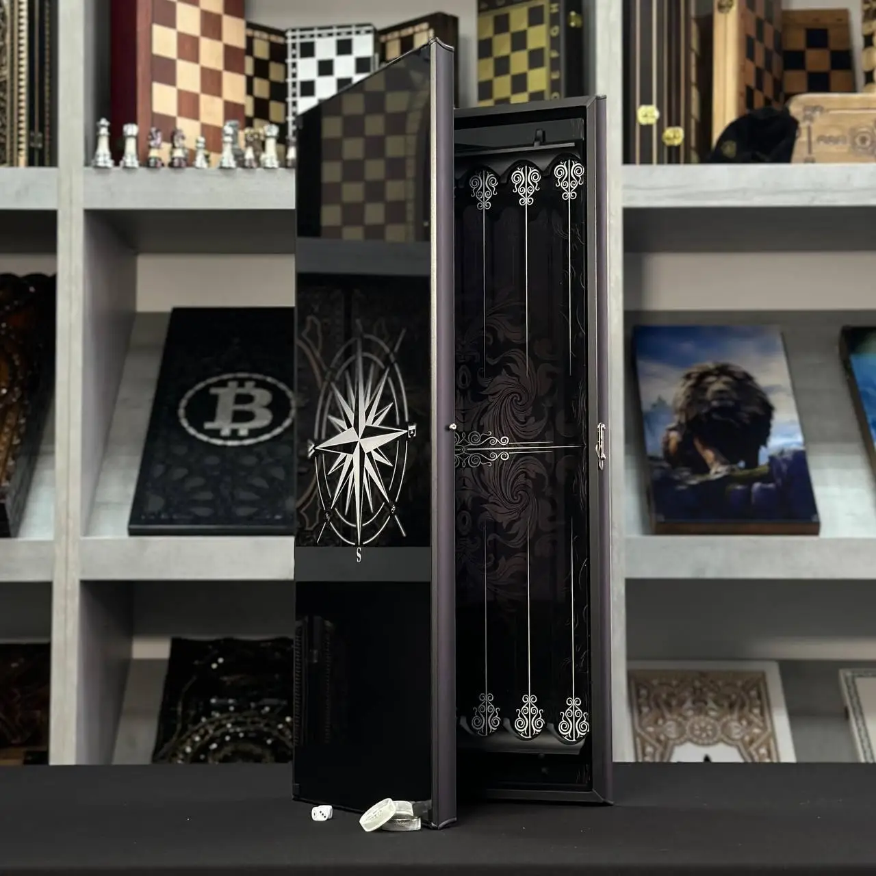 Glass Backgammon Set with Rose Pattern – Elegant Game Board