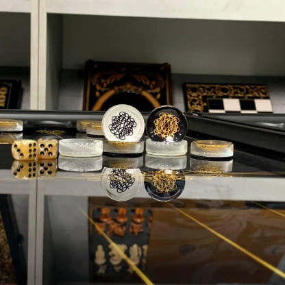 Glass Backgammon Set with Gold Vein Pattern – Elegant Game Board
