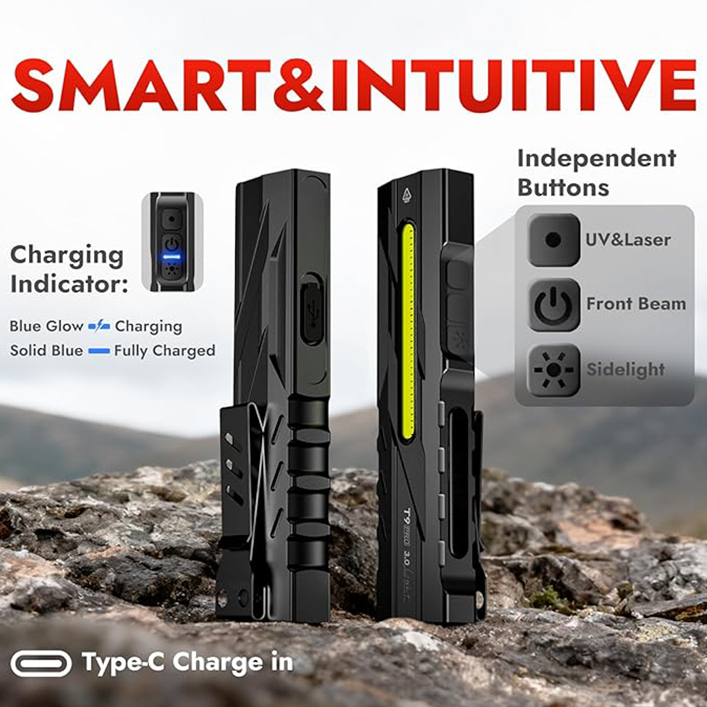 1500-lumen rechargeable LED flashlight with magnetic base and pocket clip