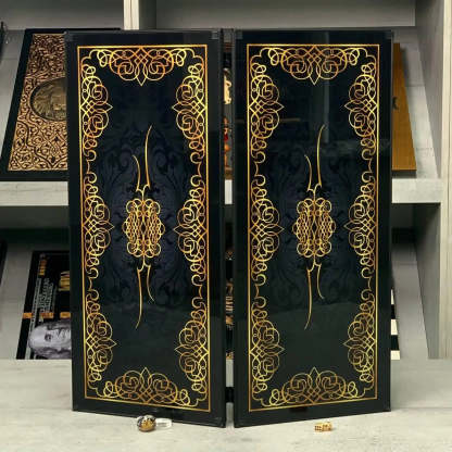 Glass Backgammon Set with Gold Vein Pattern – Elegant Game Board