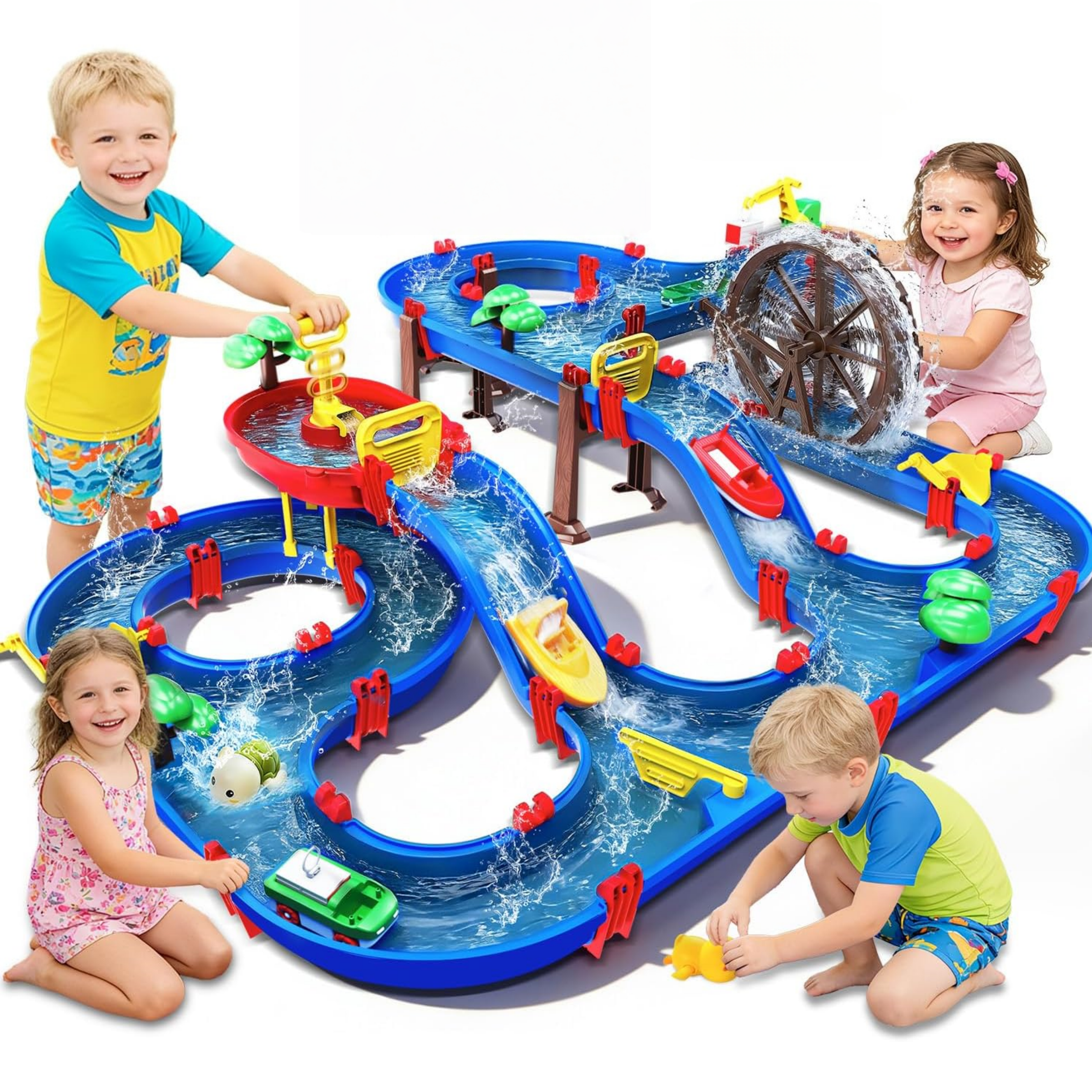 DIY Waterway Playset with Water Wheel – Kids Backyard Water Adventure Set