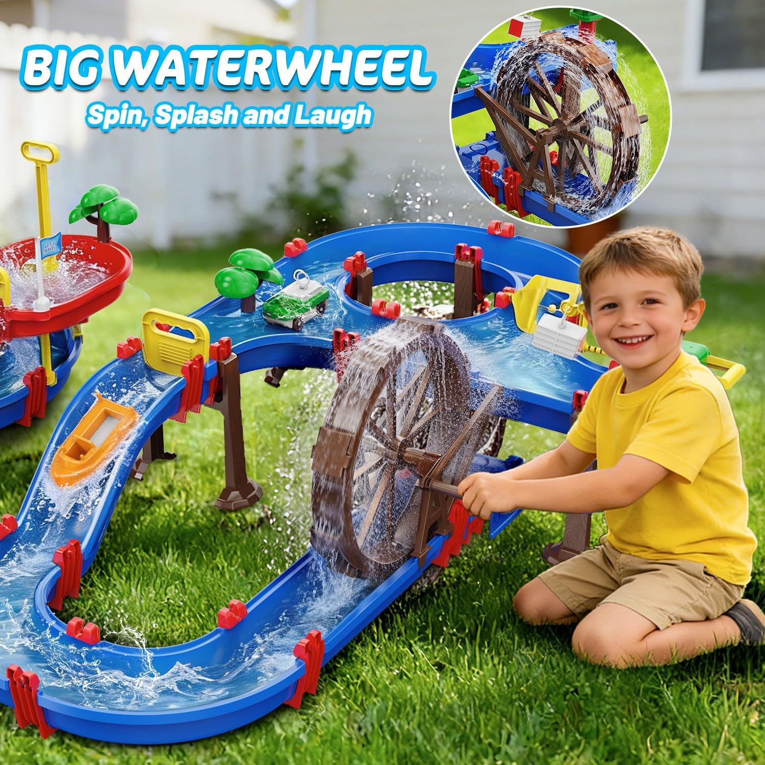 DIY Waterway Playset with Water Wheel – Kids Backyard Water Adventure Set