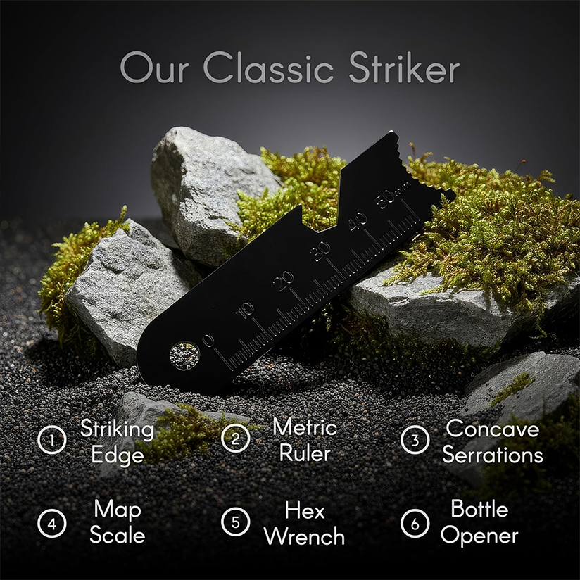 1/2-inch thick hexagonal fire starter with multi-functional lighter and lanyard